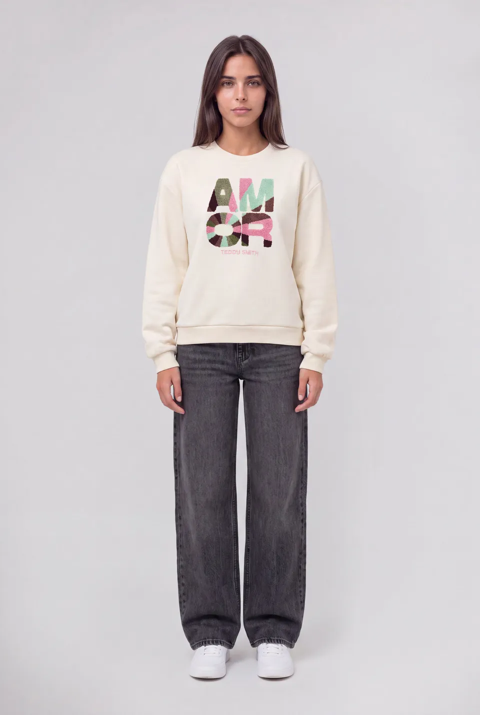 Teddy Smith S-Vaya RC sweat femme blanc broderie Amore