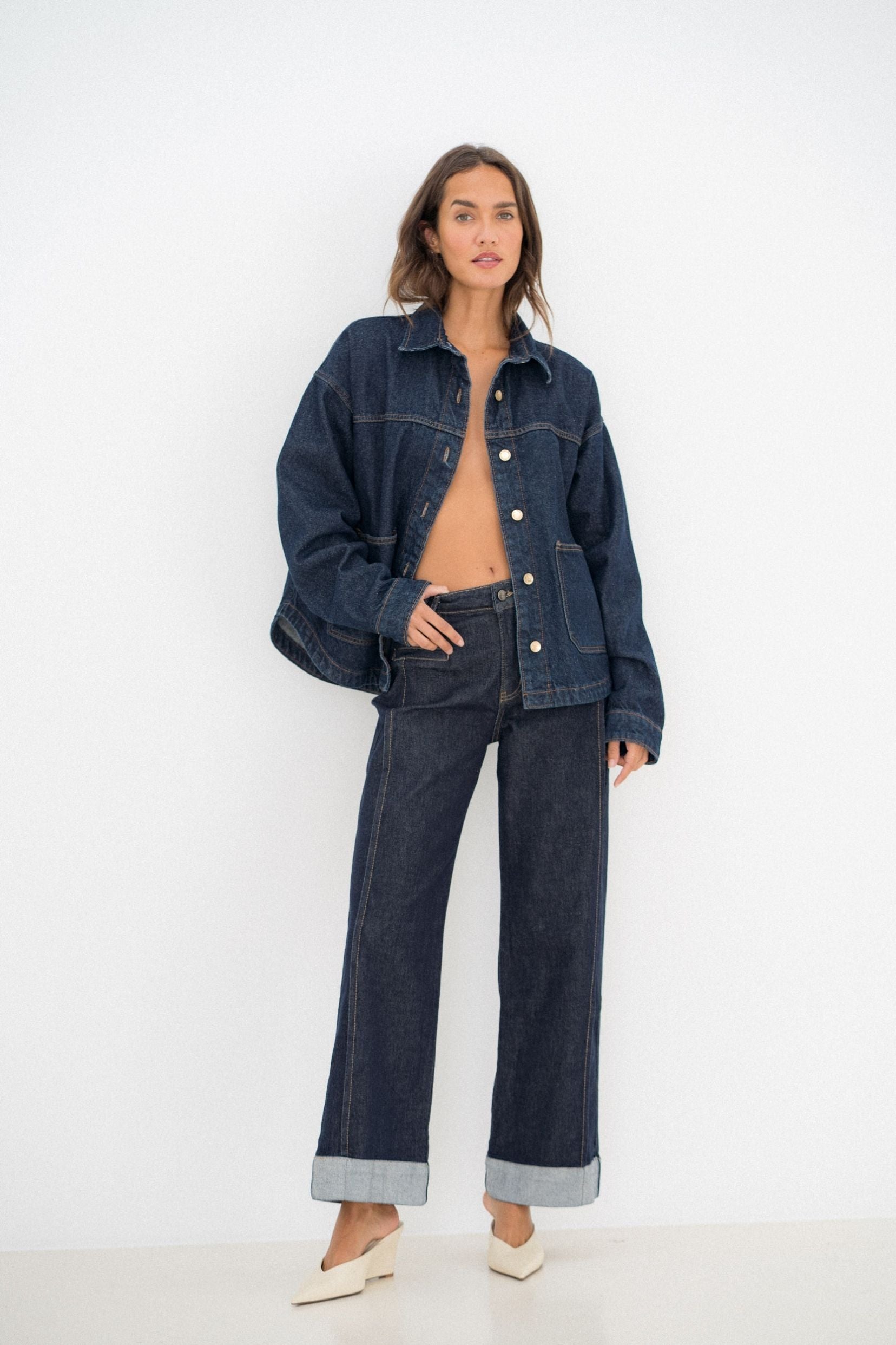 Maison Onado Love jean wide bleu brut revers