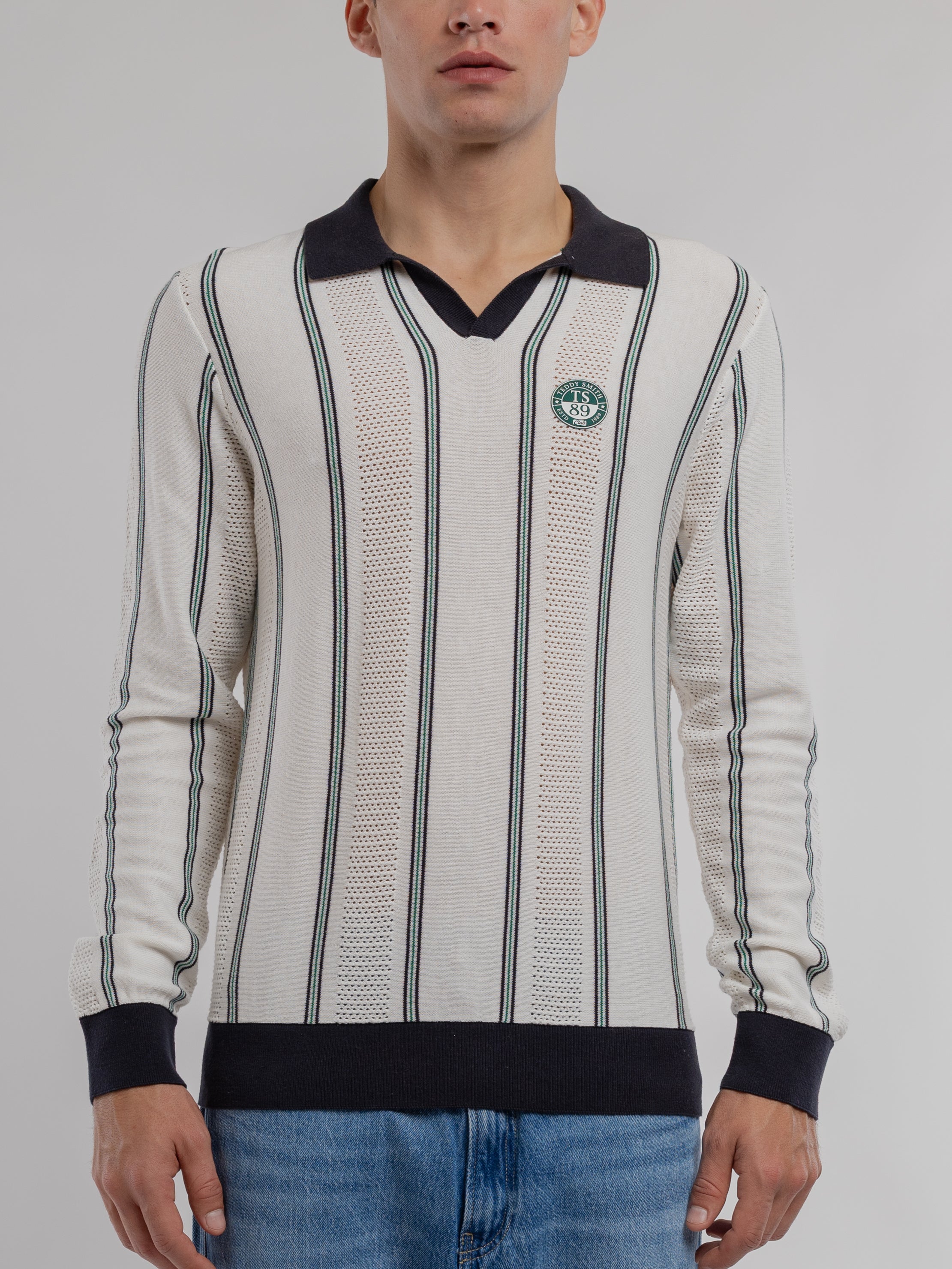Teddy Smith P-Sully Middle White pull blanc rayé