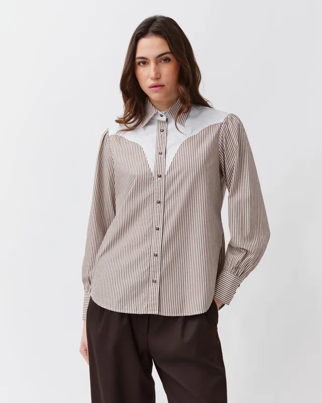 Diega Costelina chemise rayée coton camel blanc