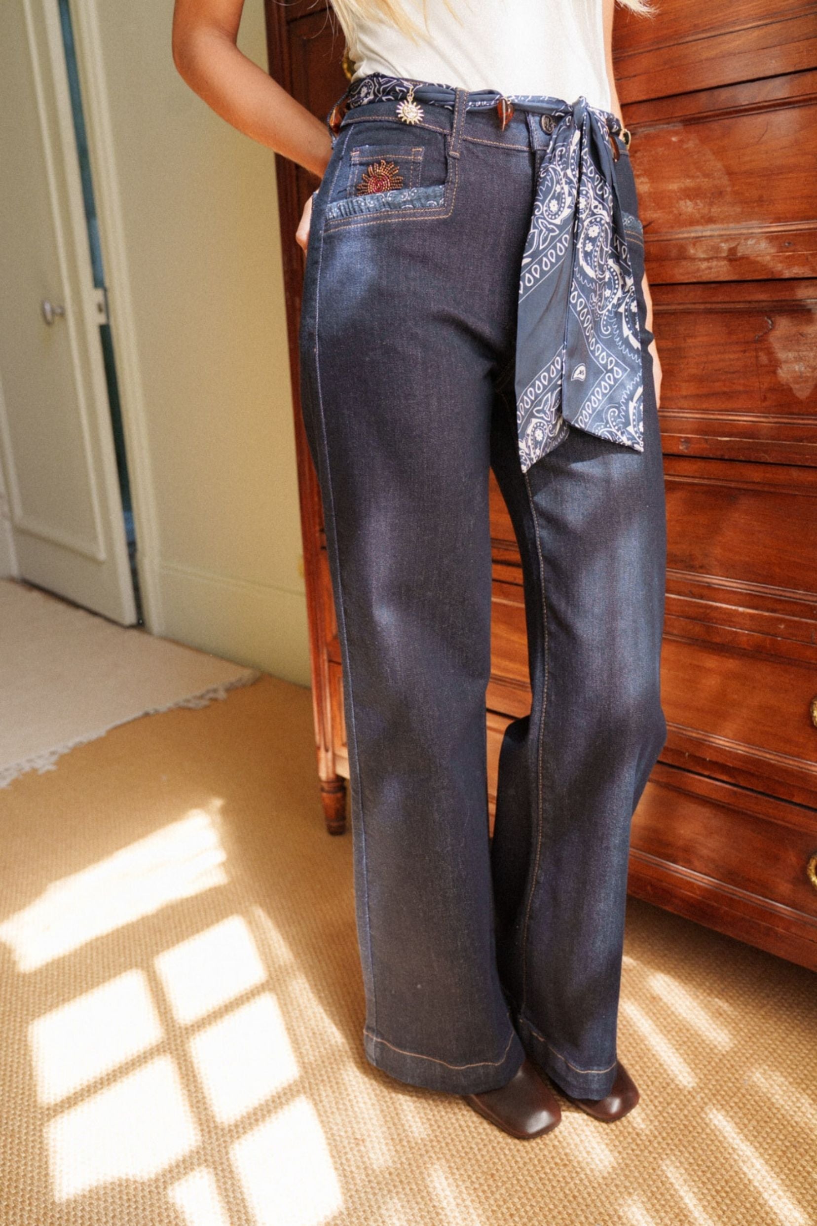 Maison Onado Luz jean wide bleu brut taille haute