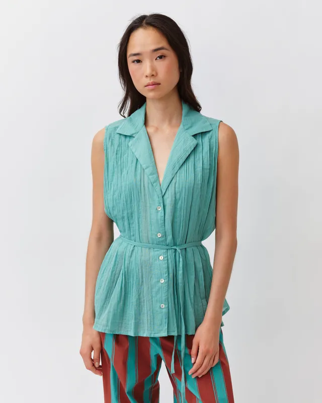 DIEGA Chelio chemise aqua sans manches voile coton