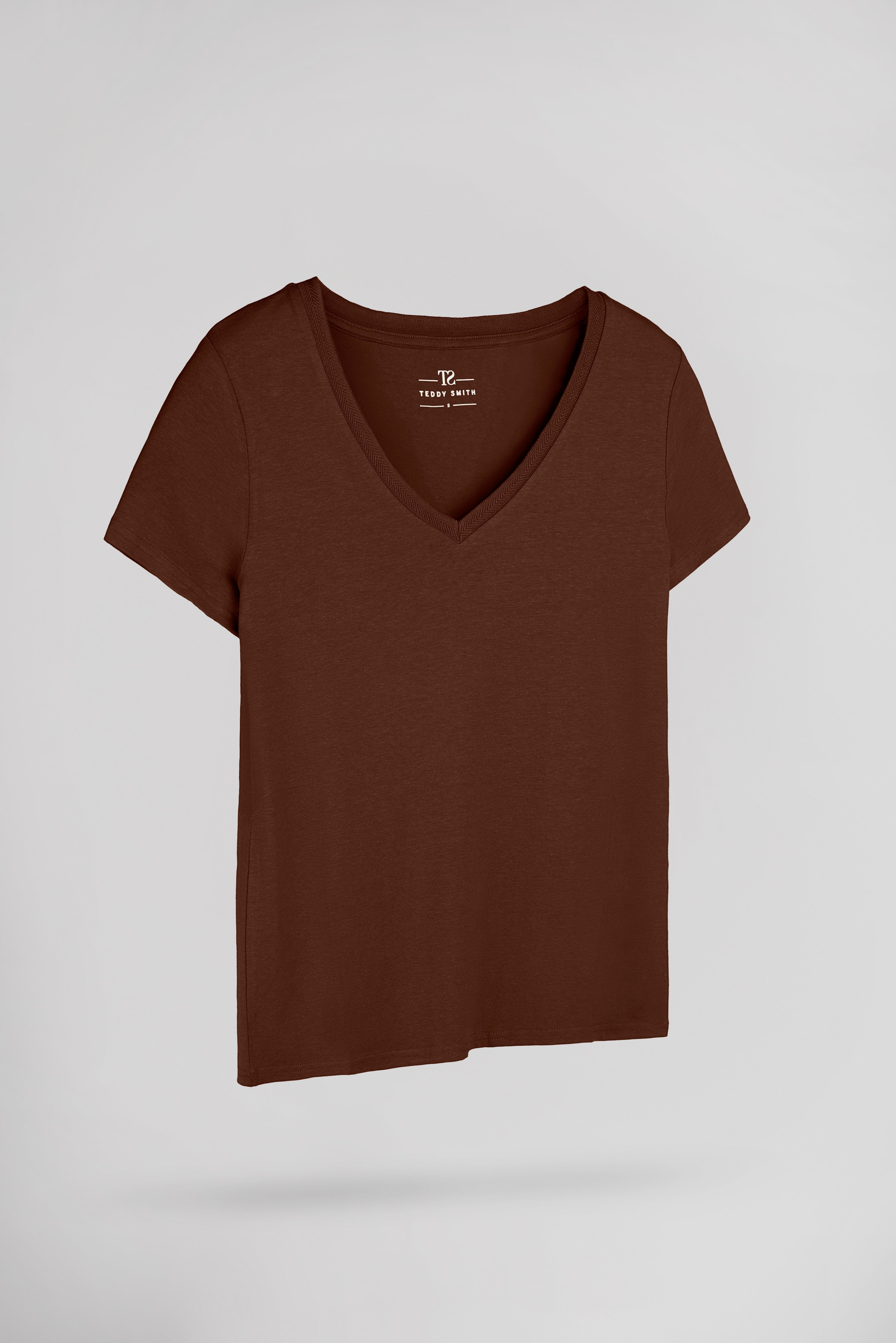 Teddy Smith T-Mia MC t-shirt femme chocolat col V fluide