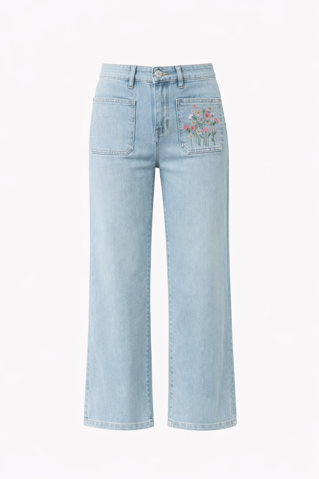 Maison Onado Flora jean wide bleu clair brodé