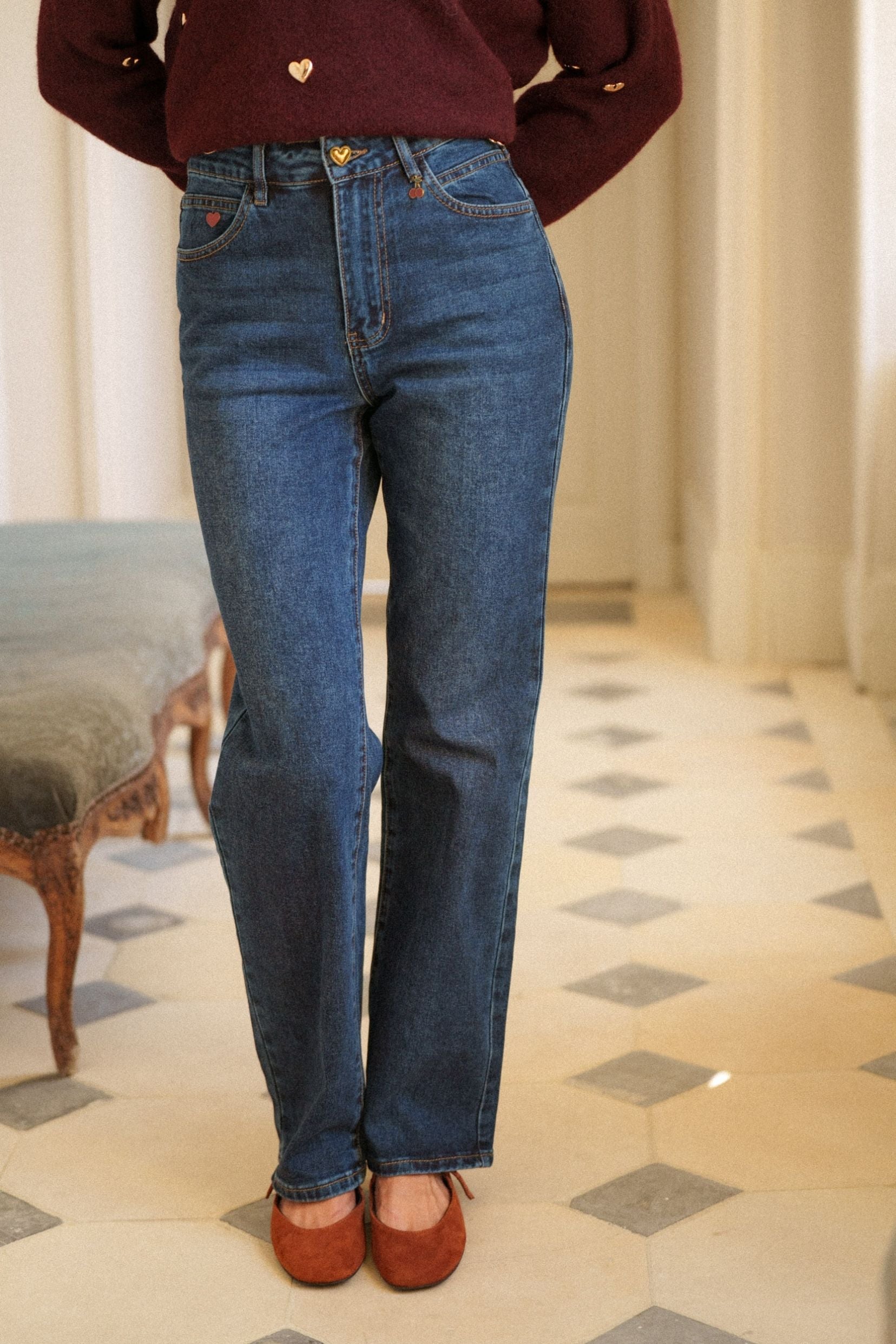 Maison Onado Nelie jean droit bleu délavé taille haute