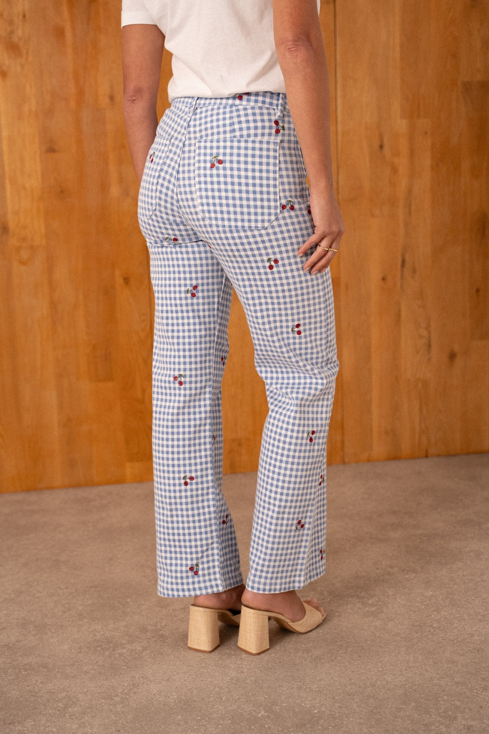 Maison Onado Gabie pantalon wide vichy bleu cerises