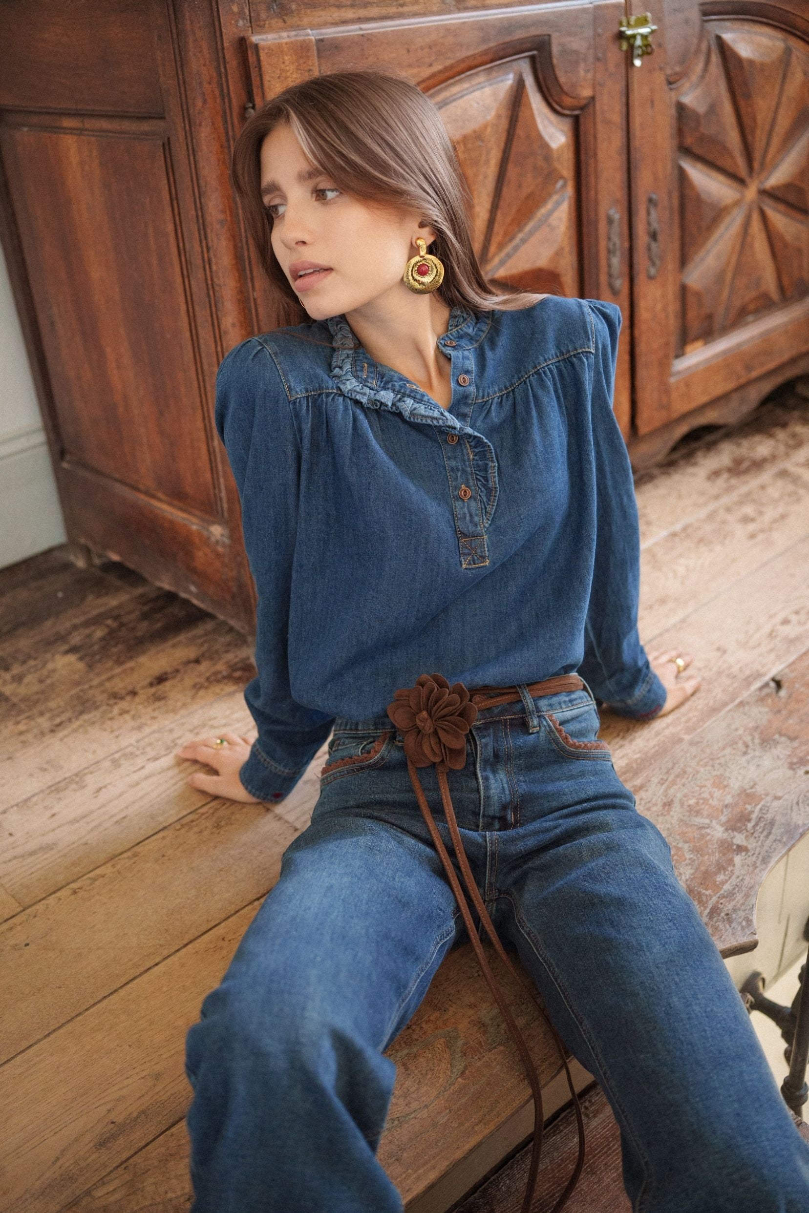Maison Onado Nora chemise denim coton broderie amour