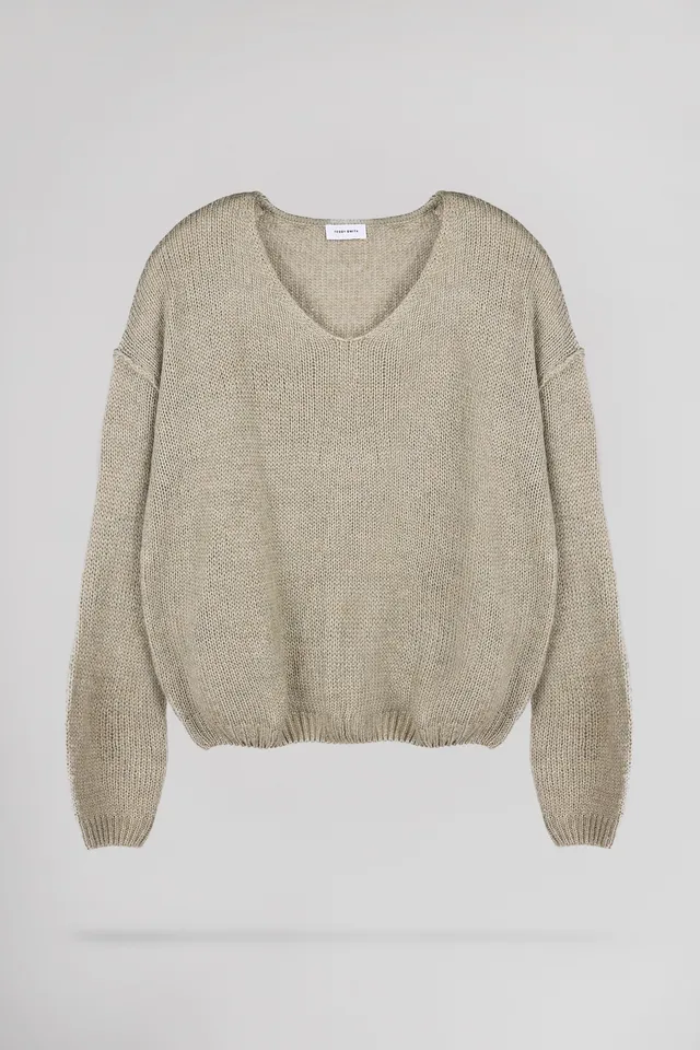 Teddy Smith P-Maggie Bleach Kaki pull femme col V laine