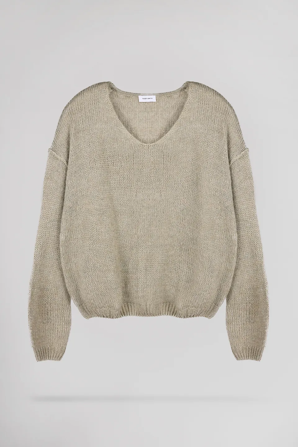 Teddy Smith P-Maggie Bleach Kaki pull femme col V laine