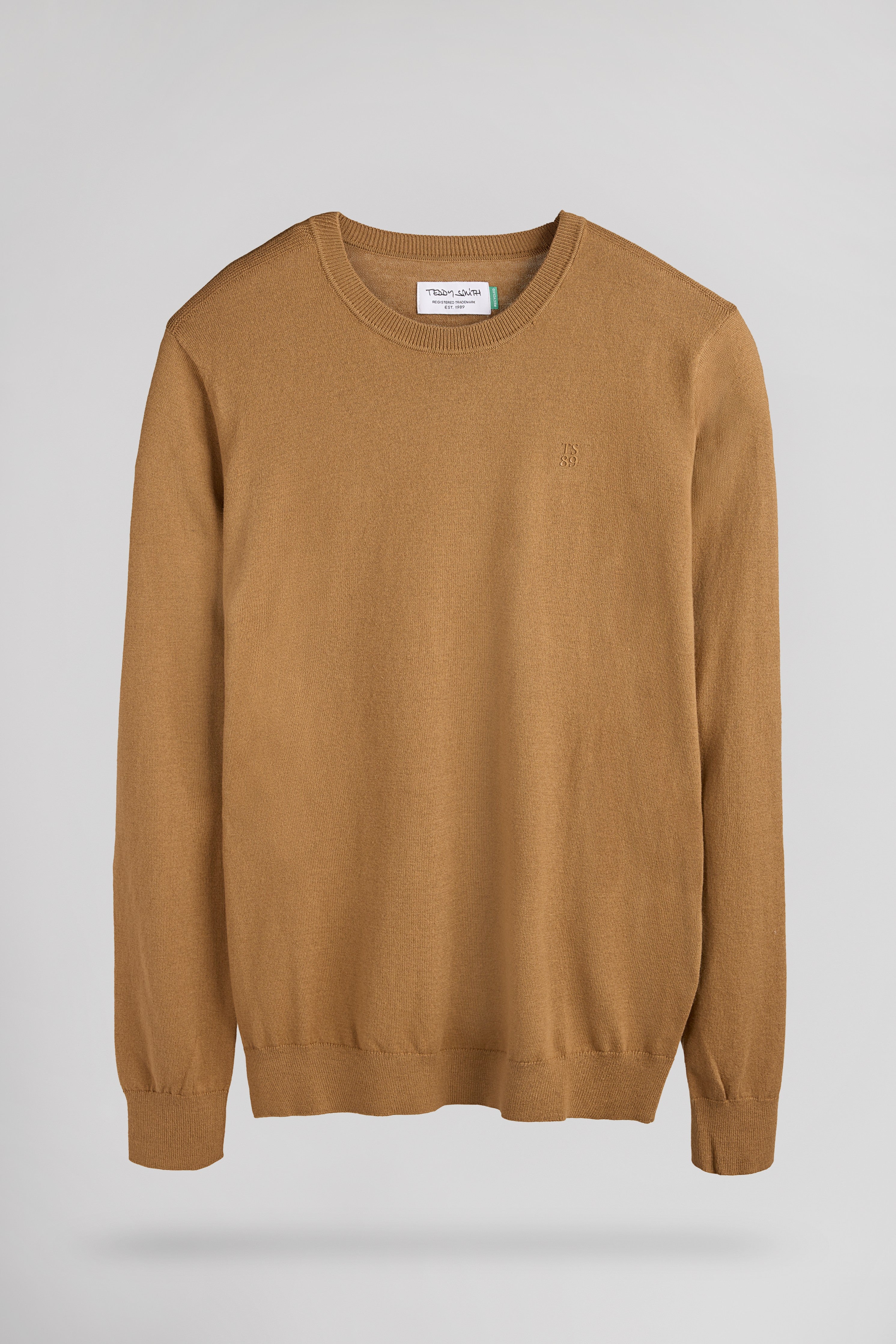 Teddy Smith P-Martino Noisette pull ajusté col rond laine de mer