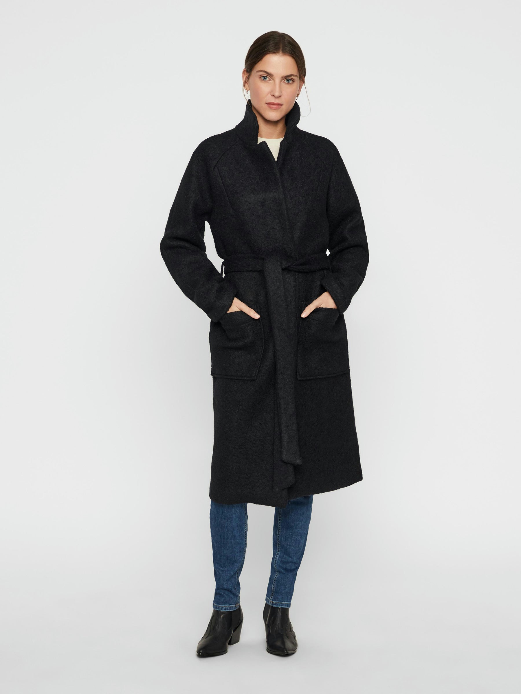 Noisy May manteau long laine ceinture coupe ample
