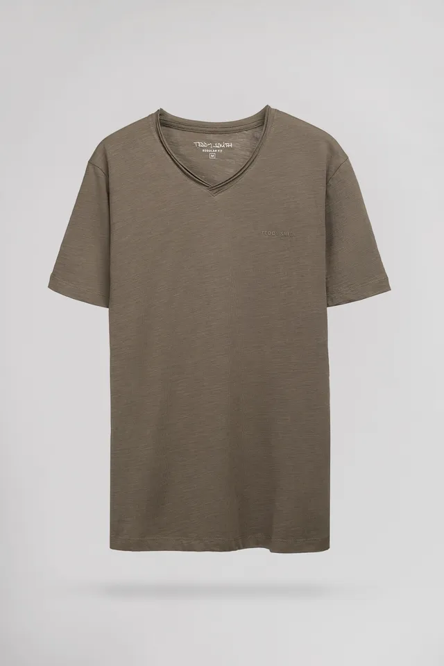 Teddy Smith T-Gildas MC t-shirt col V kaki jersey léger