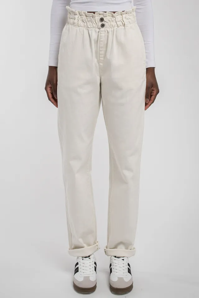 Teddy Smith P-Paperbag Pantalon Femme Blanc Taille Haute