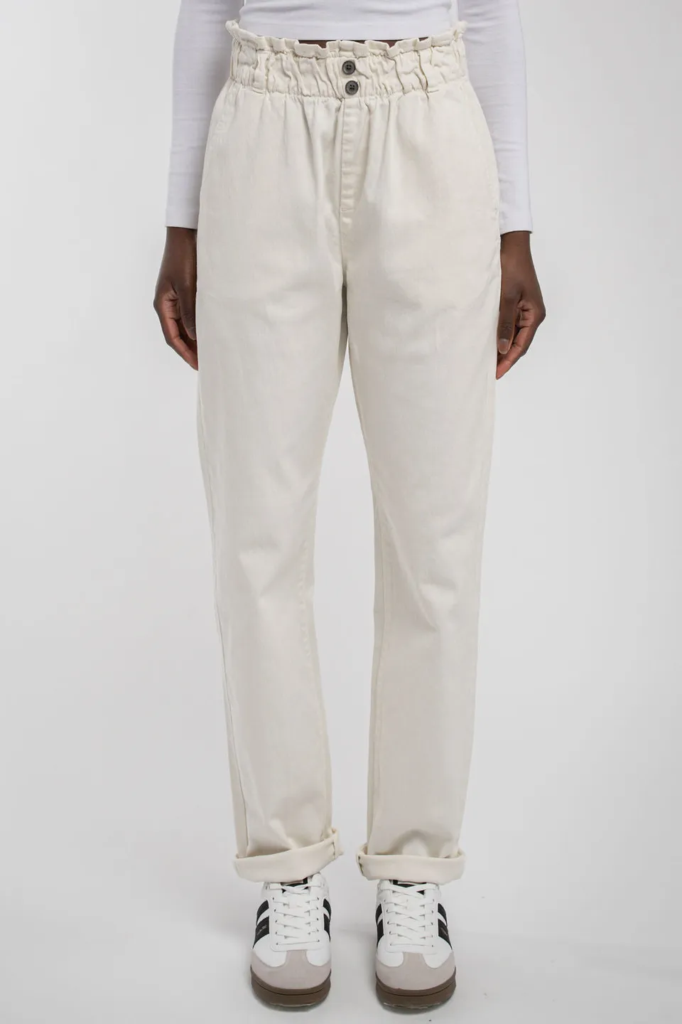 Teddy Smith P-Paperbag Pantalon Femme Blanc Taille Haute