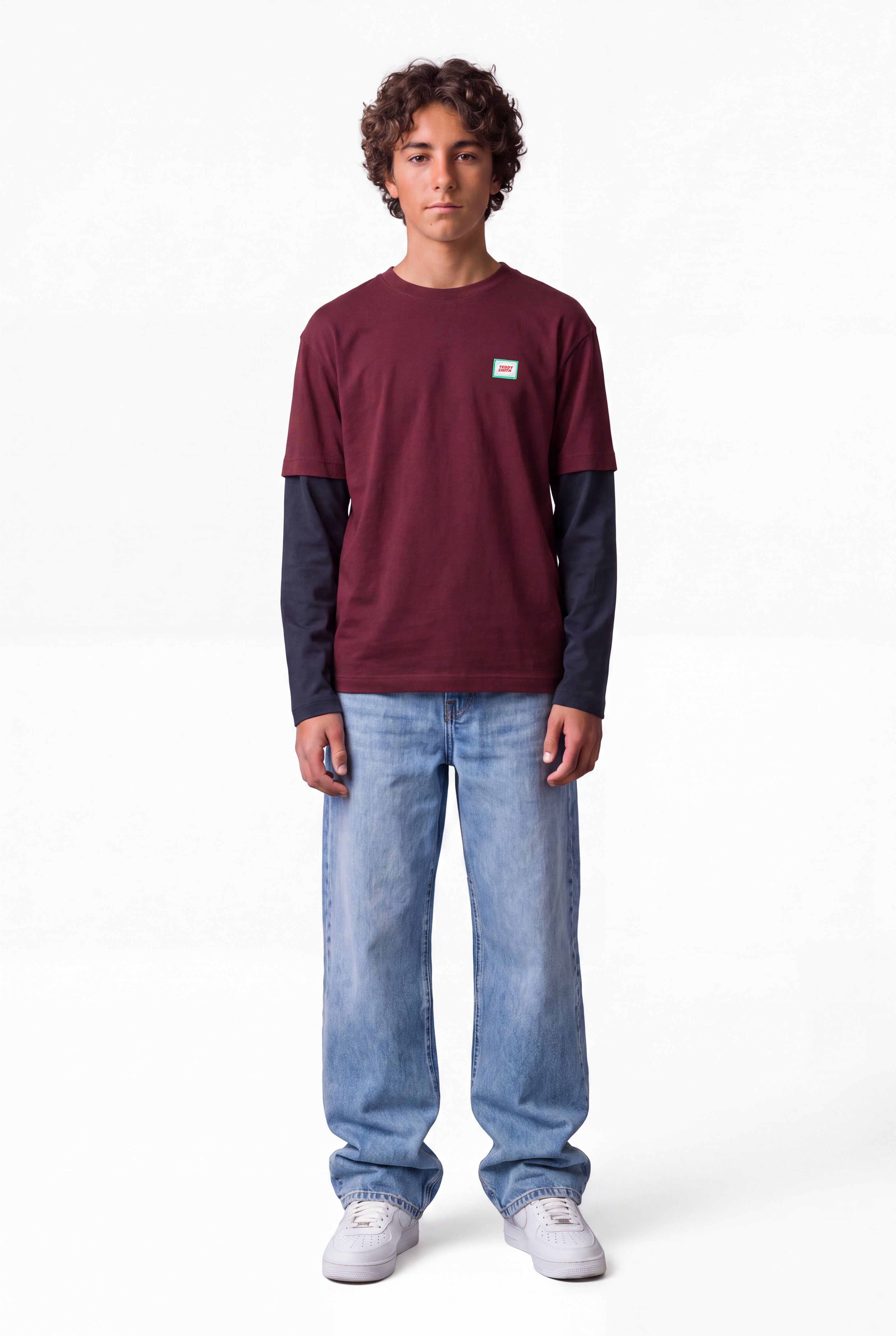 Teddy Smith T-Sly ML JR t-shirt bordeaux foncé garçon
