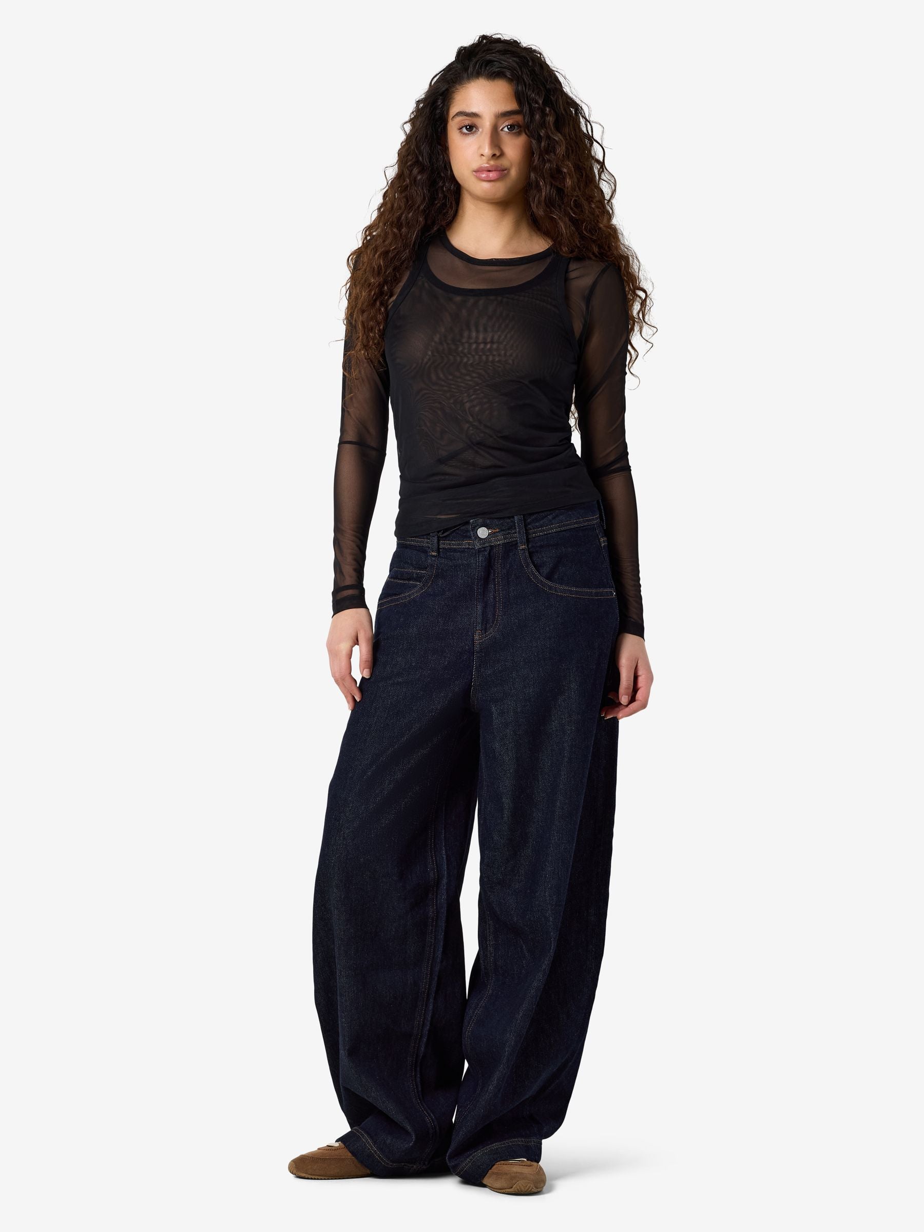 Noisy May top mesh manches longues double col rond