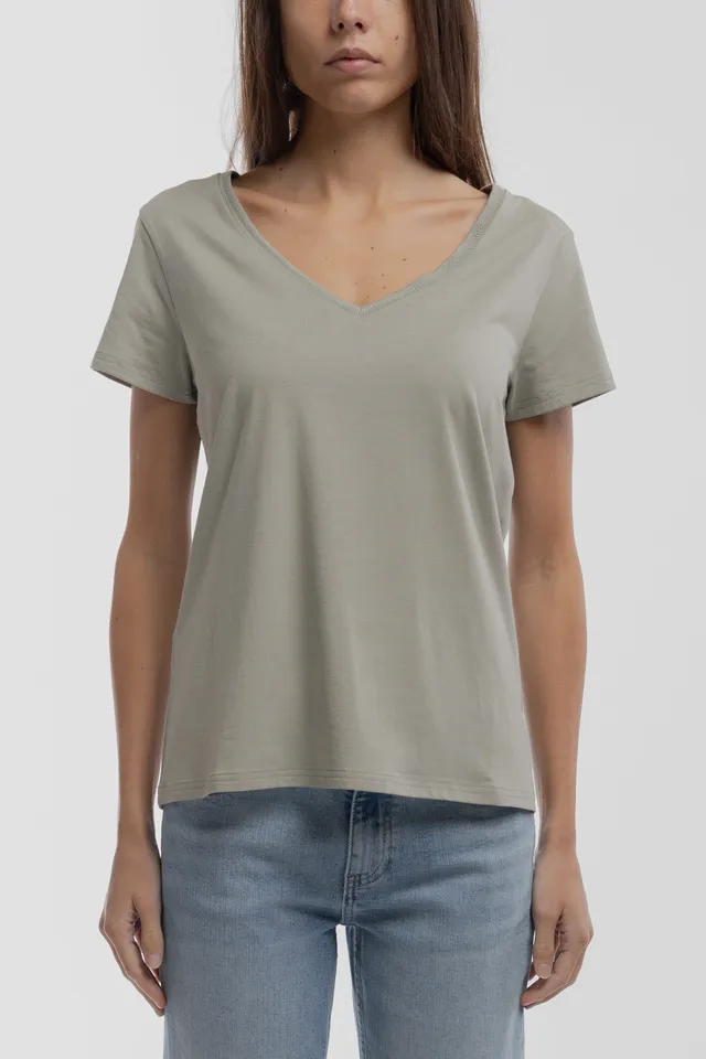 TEDDY SMITH T-MIA t-shirt col V bleach kaki femme