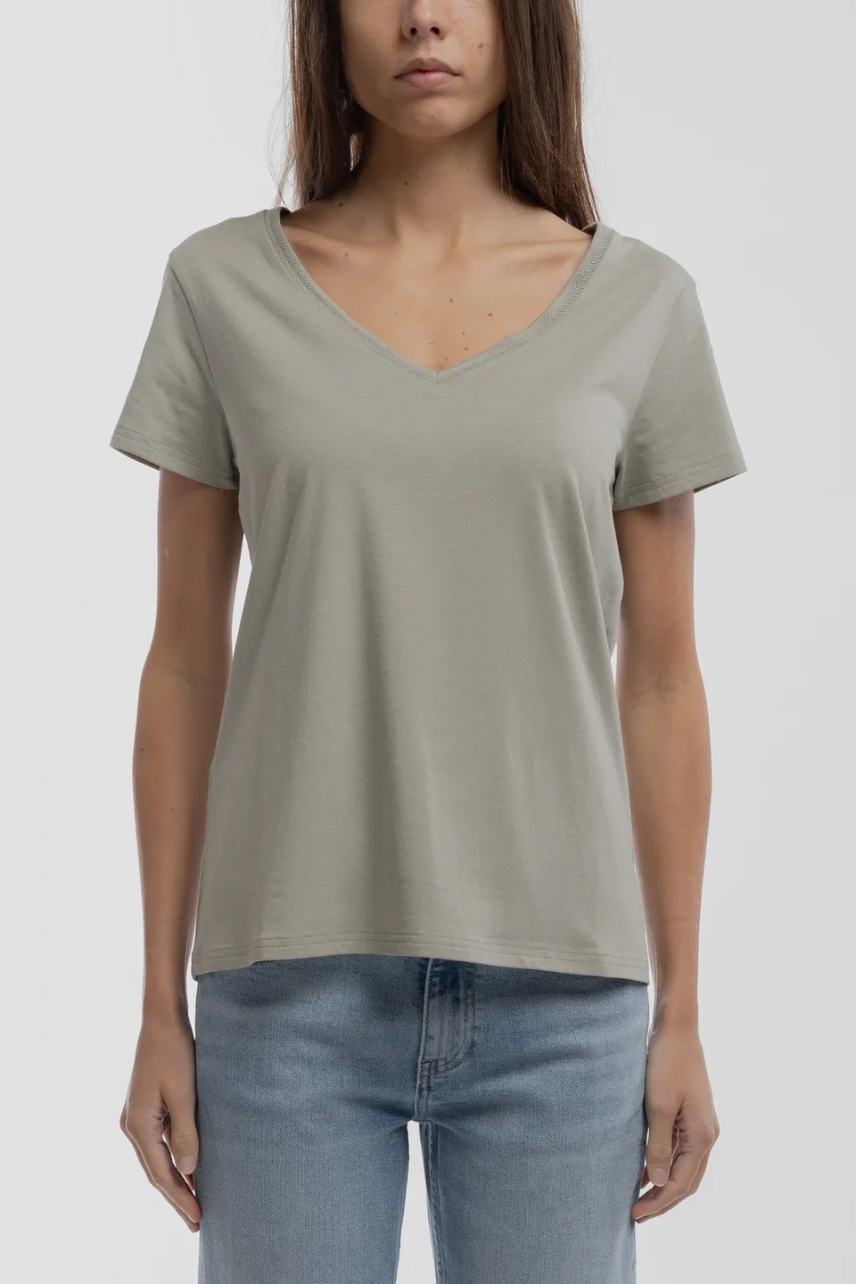 TEDDY SMITH T-MIA t-shirt col V bleach kaki femme