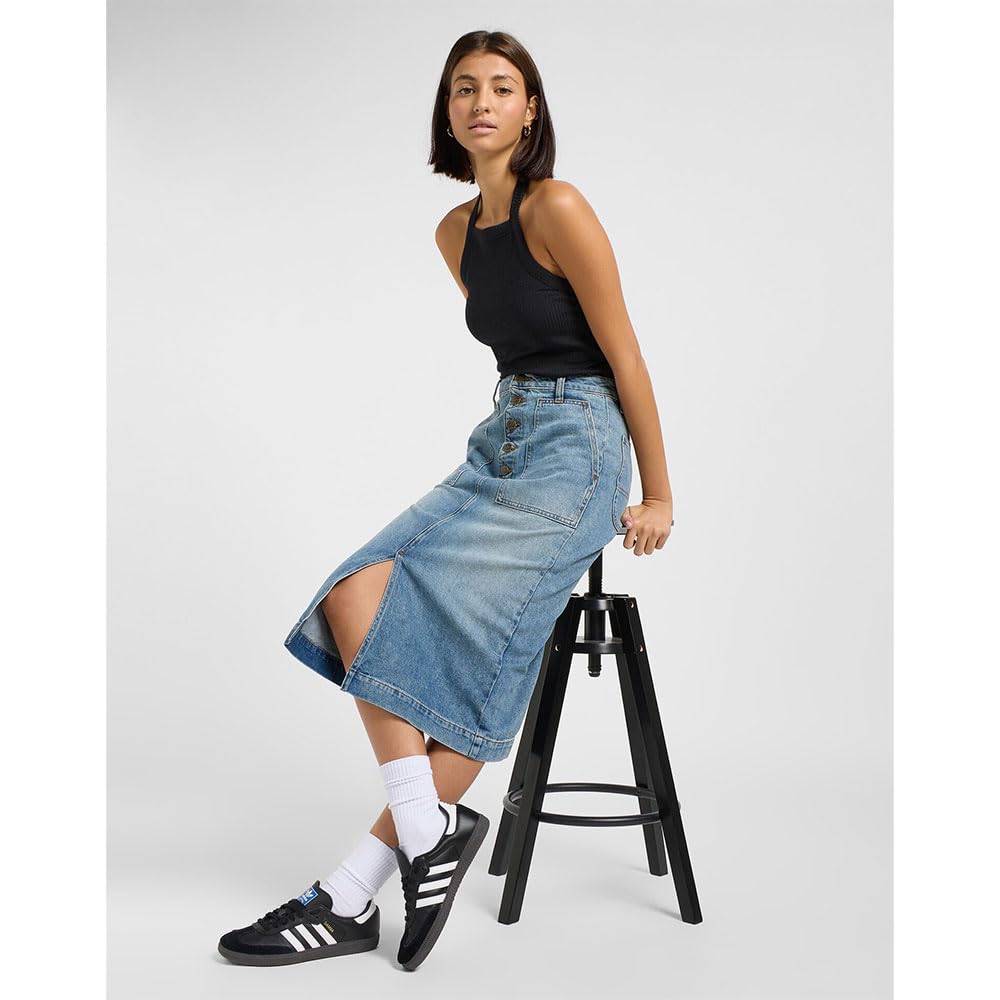 Lee Patch Pocket Midi Skirt jupe 32W bleu moyen