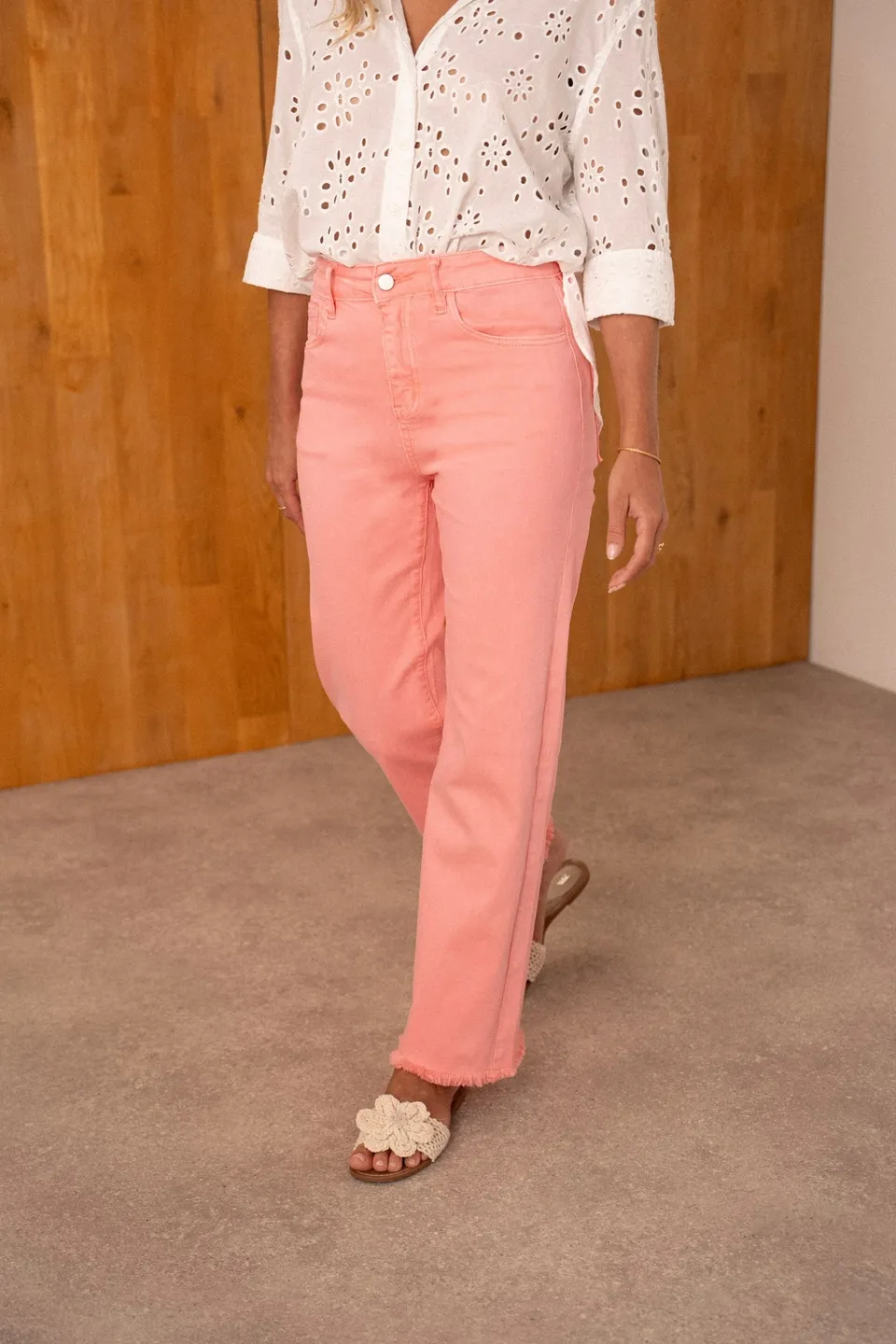 Maison Onado Elaine jean wide leg corail frangé