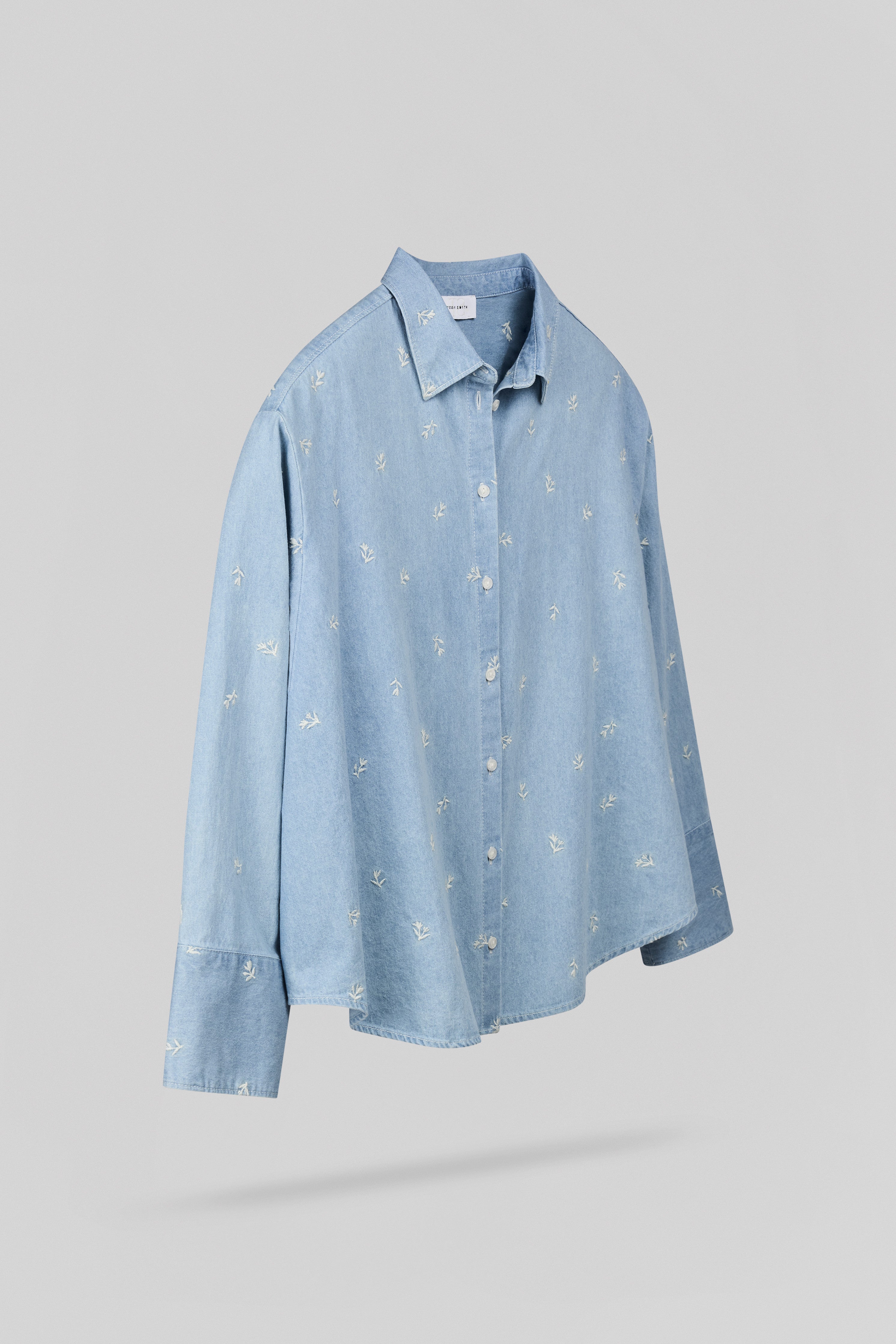 Teddy Smith C-Eliane ML chemise denim bleu clair brodée