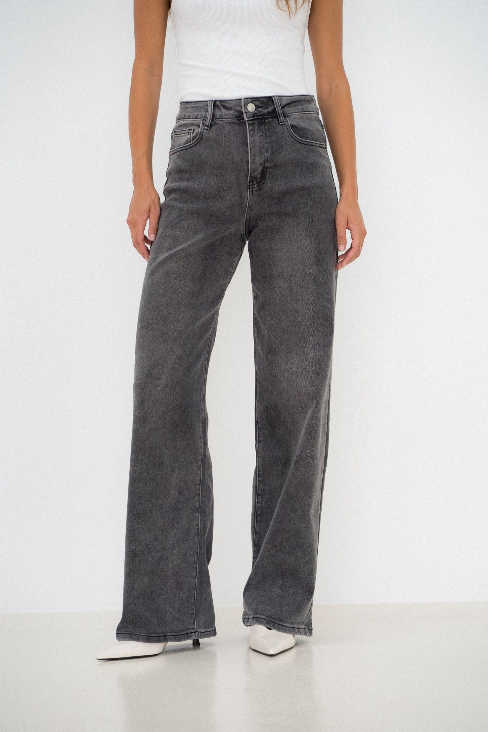 Maison Onado Philice jean wide leg gris délavé coton